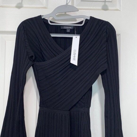 Cushnie Knit Mini Dress With Flare Sleeves and Black Size Small - Picture 5 of 13